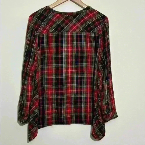 J.Jill Womens MP Long Sleeve Button Down Plaid Tunic Hunter Green Red - Picture 8 of 8
